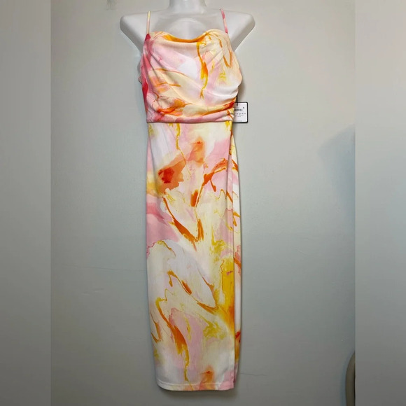Laundry By Shelli Segal Cowl Neck Spaghetti Strap Slit Front Dress - Picture 1 of 9